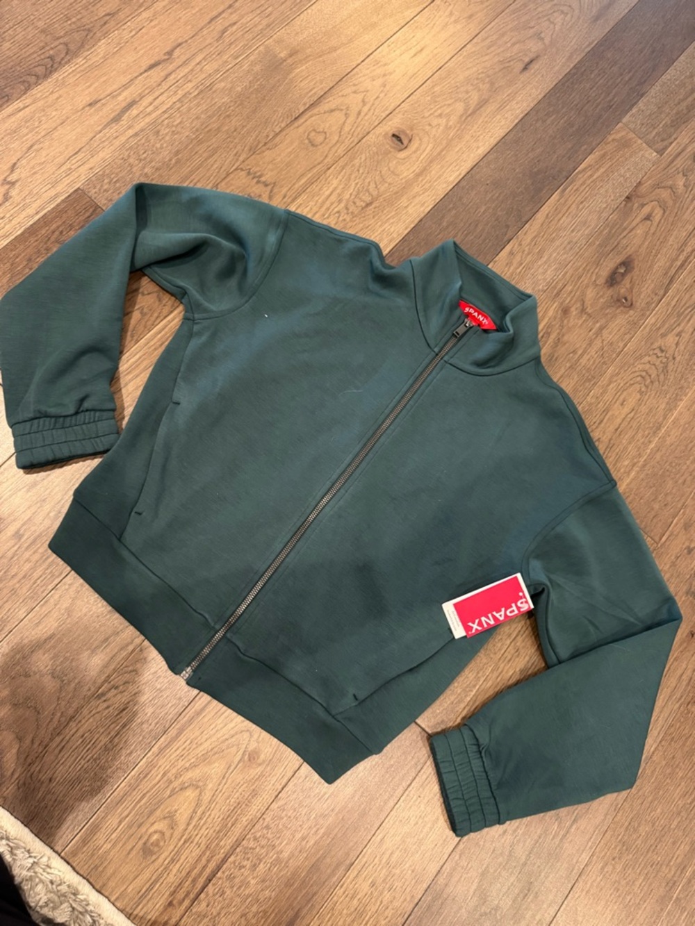 SPANX Dark Green Full-Zip Sweatshirt Hoodie